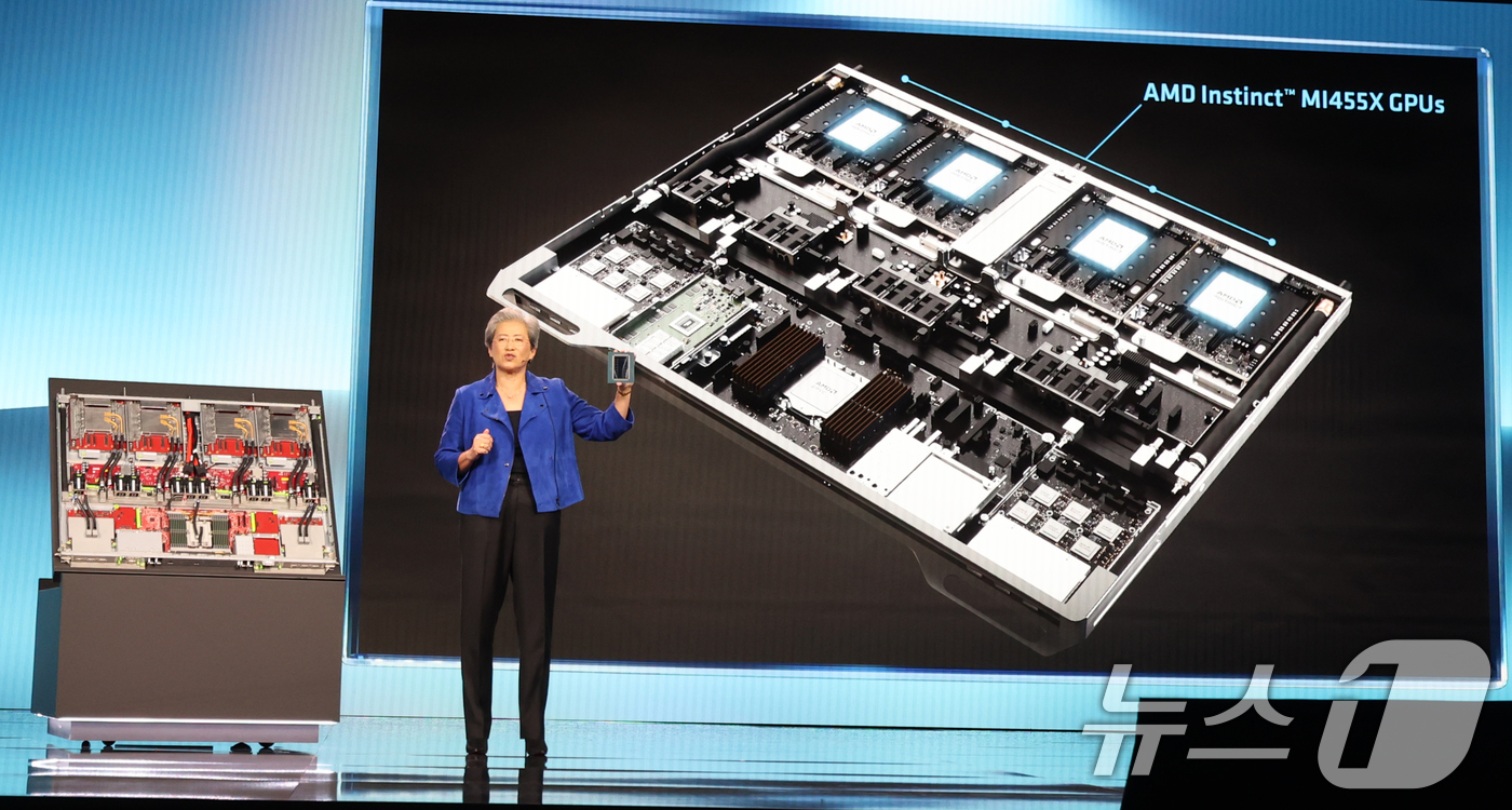 (라스베이거스=뉴스1) 황기선 기자 = 리사 수 AMD 최고경영자(CEO)가 5일(현지시간) 미국 네바다주 라스베이거스 베네치안 호텔에서 'CES 2026 개막 기조연설' 중 신제 …