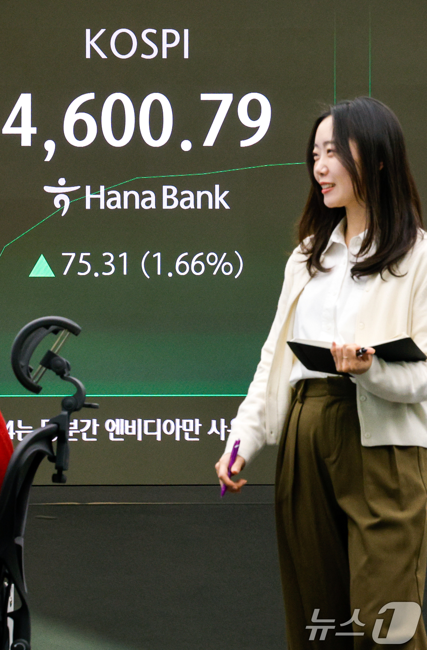 (서울=뉴스1) 안은나 기자 = 코스피가 장중 4600선을 돌파한 7일 오전 서울 중구 하나은행 딜링룸 전광판에 코스피 지수가 나오고 있다. 2026.1.7/뉴스1