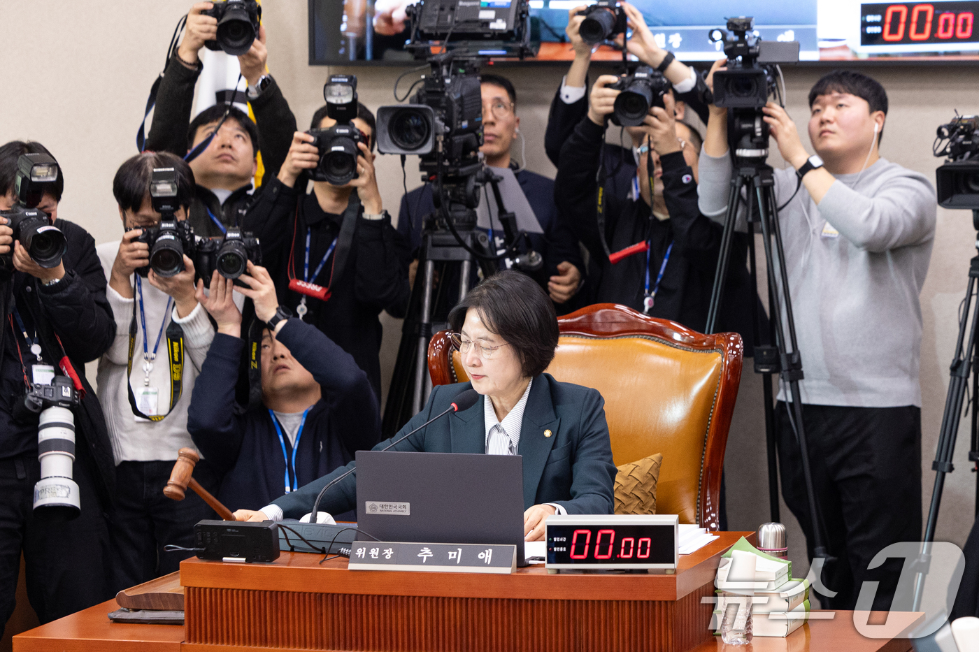 (서울=뉴스1) 이승배 기자 = 7일 서울 여의도 국회에서 열린 제430회국회(임시회) 법제사법위원회 제3차 전체회의에서 추미애 위원장이 의사봉을 두드리고 있다. 2026.1.7/ …