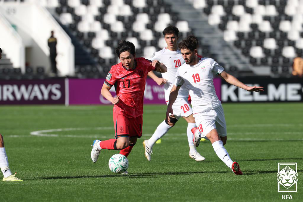 (서울=뉴스1) 김진환 기자 = 7일 사우디아라비아 리야드 알샤바브 클럽 스타디움에서 열린 아시아축구연맹(AFC) 23세 이하(U-23) 아시안컵 대한민국과 이란의 경기, 대한민국 …