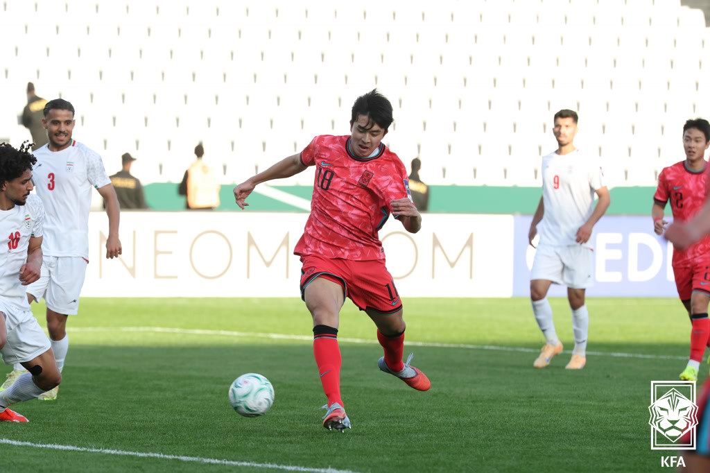 (서울=뉴스1) 김진환 기자 = 7일 사우디아라비아 리야드 알샤바브 클럽 스타디움에서 열린 아시아축구연맹(AFC) 23세 이하(U-23) 아시안컵 대한민국과 이란의 경기, 대한민국 …