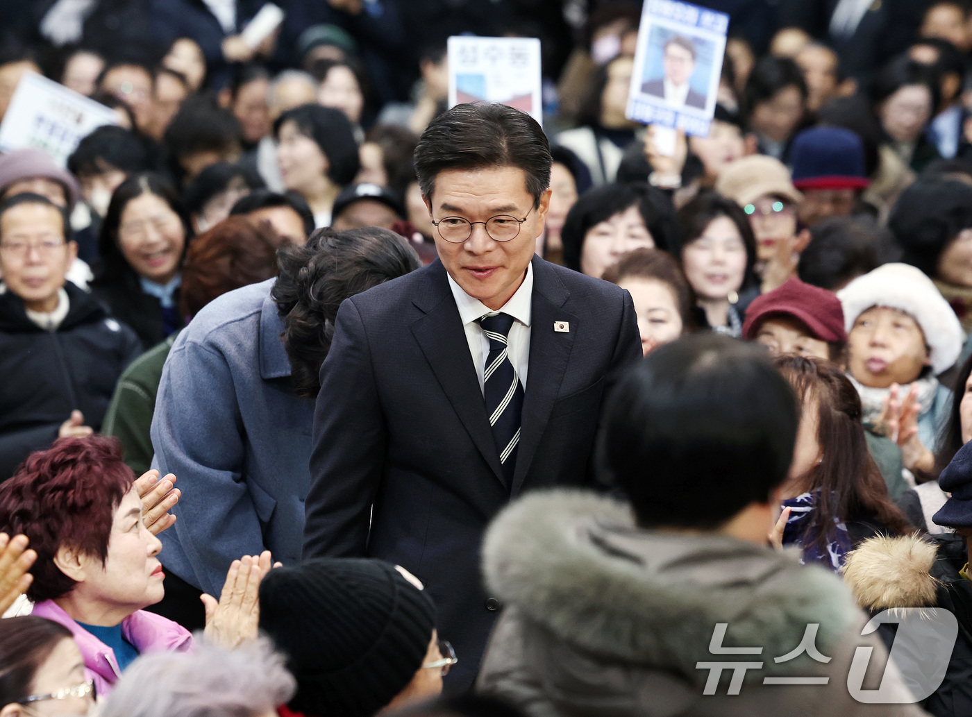 (서울=뉴스1) 구윤성 기자 = 정원오 성동구청장이 8일 오후 서울 성동구청에서 열린 2026 신년인사회에 참석하고 있다.  2026.1.8/뉴스1