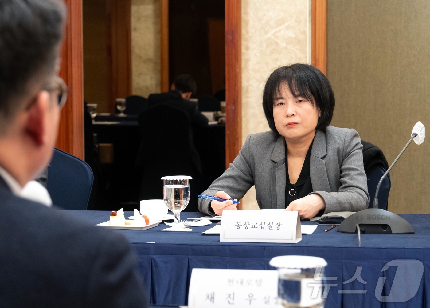 (서울=뉴스1) = 권혜진 산업통상자원부 통상교섭실장이 8일 오후 서울 소공동 롯데호텔에서 열린 한·영 자유무역협정 개선협상 타결 성과 설명회에 참석하고 있다. (산업통상자원부 제 …