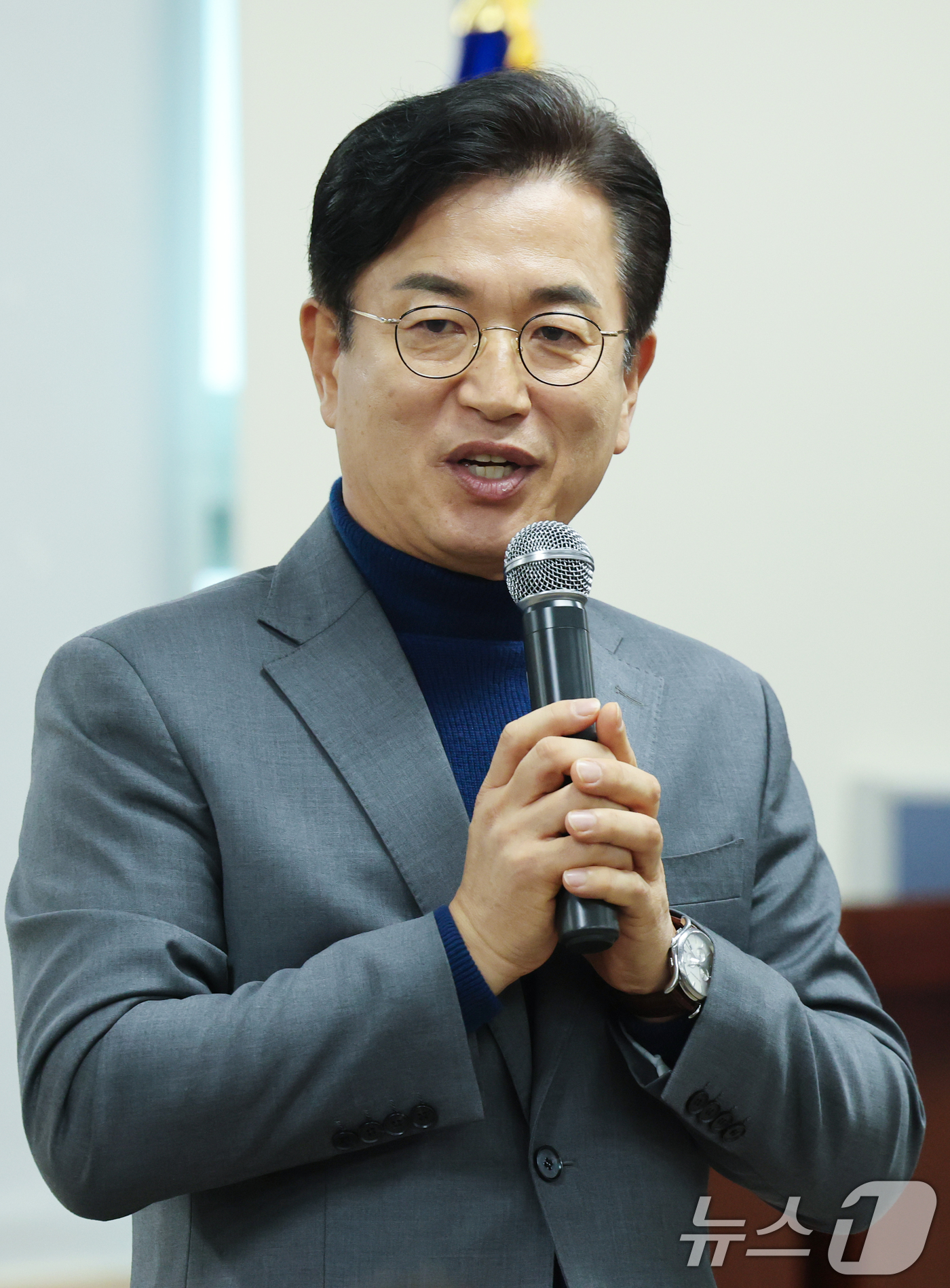 (대전=뉴스1) 김기태 기자 = 허태정 전대전시장이 9일 대전 서구 둔산사회복지회관에서 열린 대전·충남 통합 타운홀미팅에서 인사말을 하고 있다. 2026.1.9/뉴스1