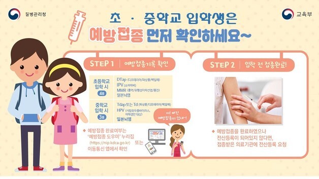 "집단 감염병 예방" 옥천군, 초·중 입학생 필수예방접종 당부