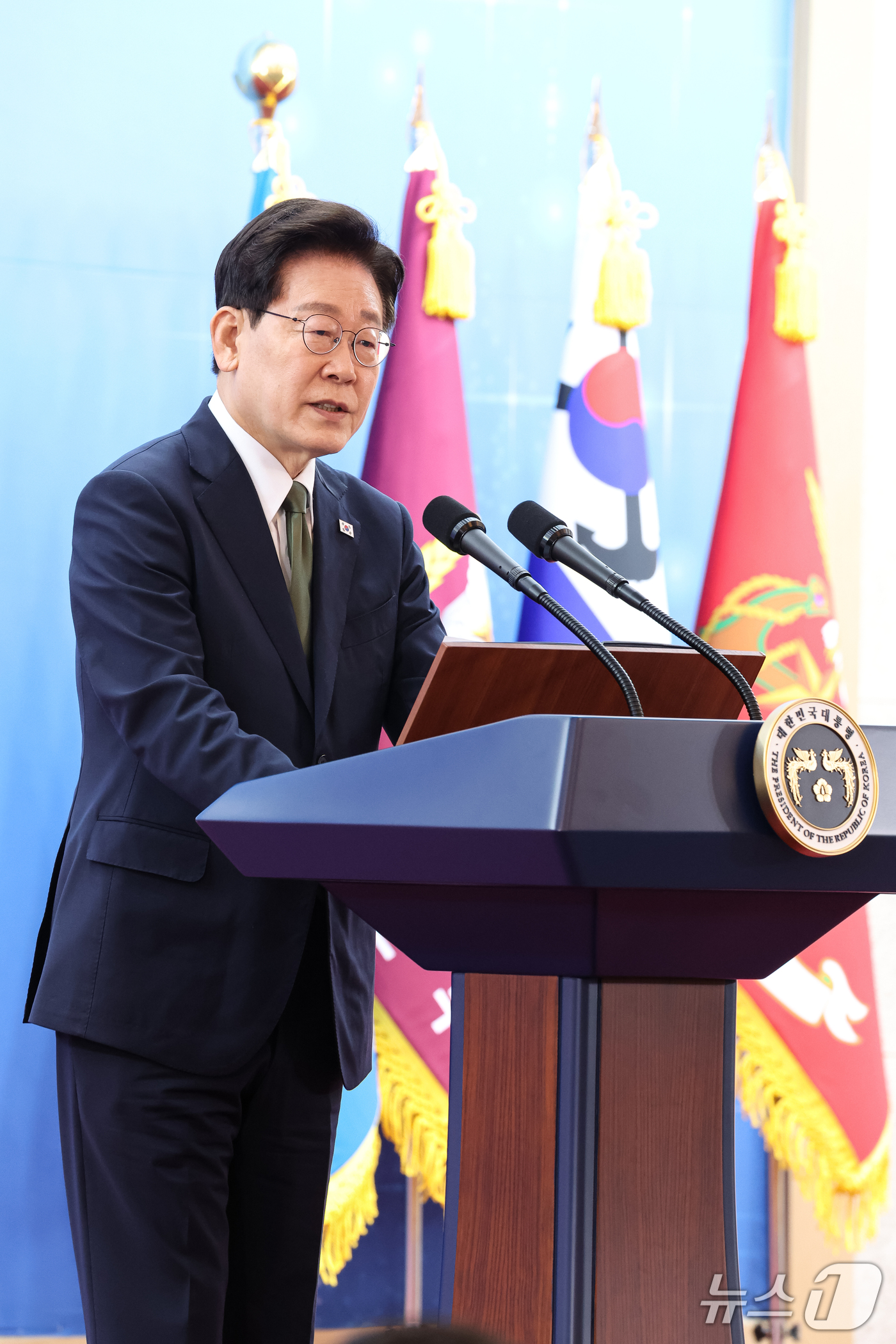 (계룡=뉴스1) 이재명 기자 = 이재명 대통령이 1일 충남 계룡대에서 열린 제78회 국군의 날 기념오찬에서 발언을 하고 있다. (청와대통신사진기자단) 2026.10.1/뉴스1