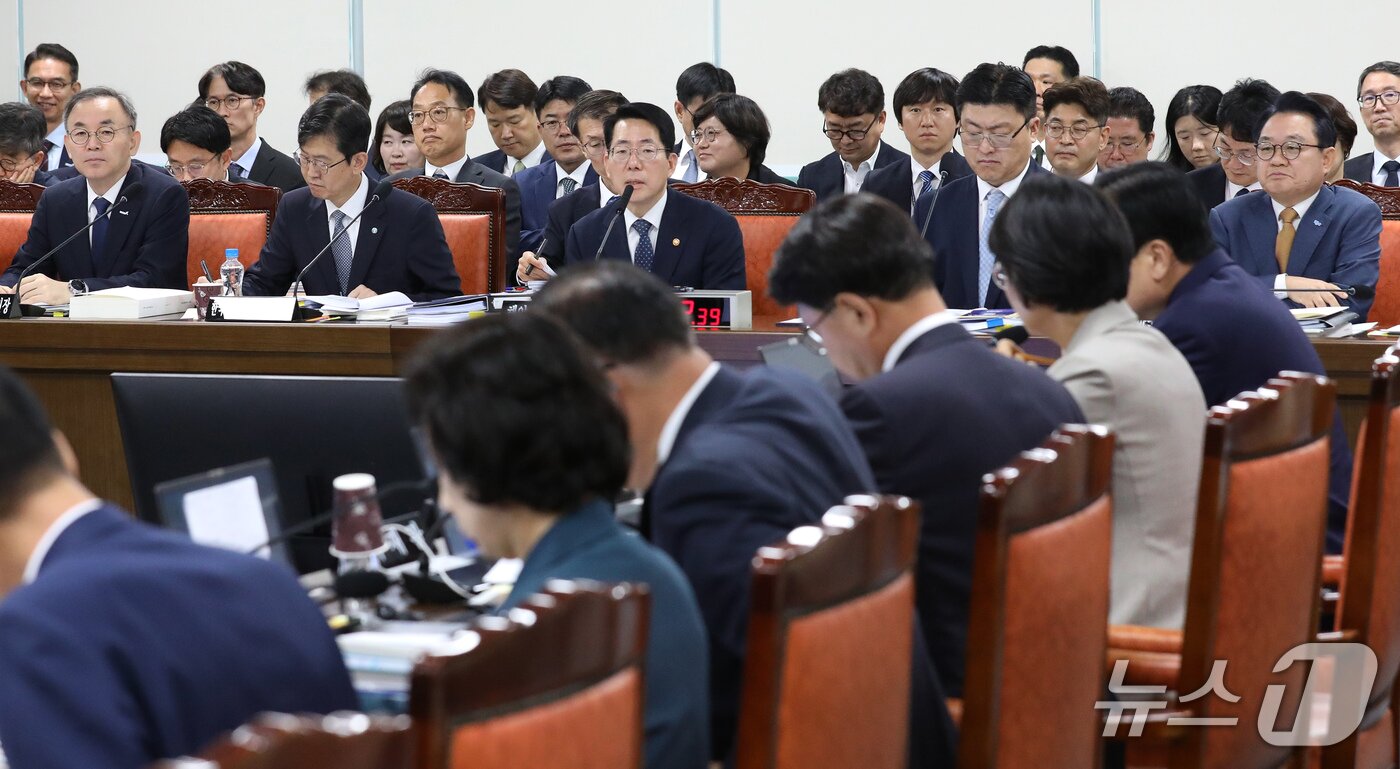 본문 이미지 - 황종우 해양수산부 장관이 12일 부산 동구 해양수산부 별관에서 열린 농림축산식품해양수산위원회의 해양수산부, 한국수산자원공단, 한국해양수산연수원, 한국해양진흥공사 등에 대한 국정감사에서 의원 질의에 답변하고 있다. 2026.10.12 ⓒ 뉴스1 윤일지 기자