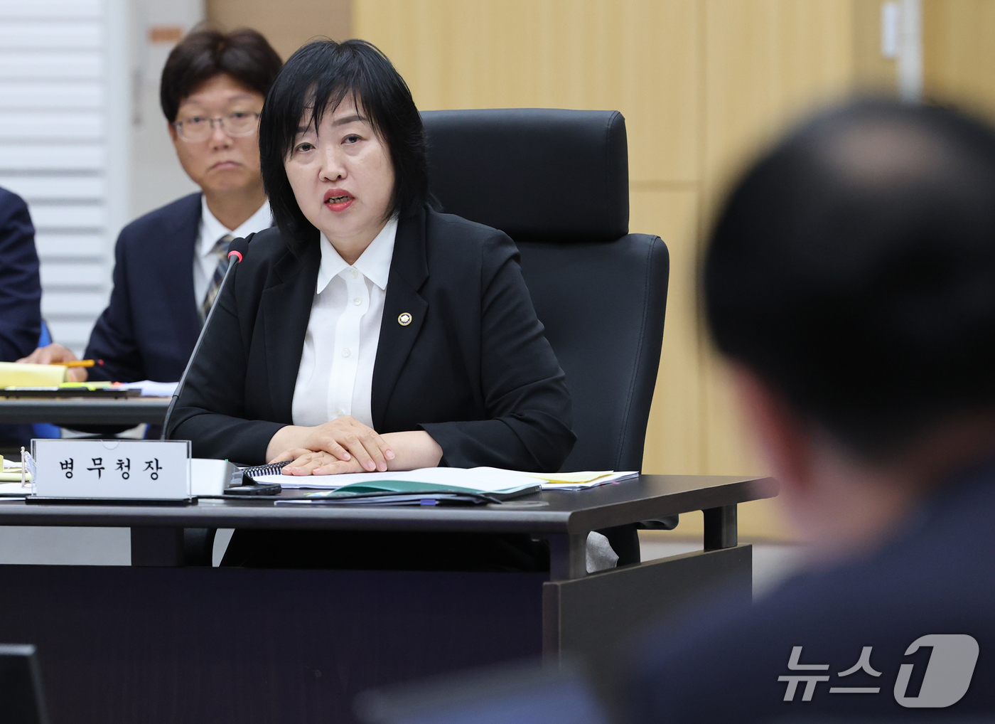 (대전=뉴스1) 김기태 기자 = 홍소영 병무청장이 12일 정부대전청사 병무청에서 열린 국회 국방위원회 국정감사에 출석해 의원들의 질의에 답변하고 있다. 2026.10.12/뉴스1
