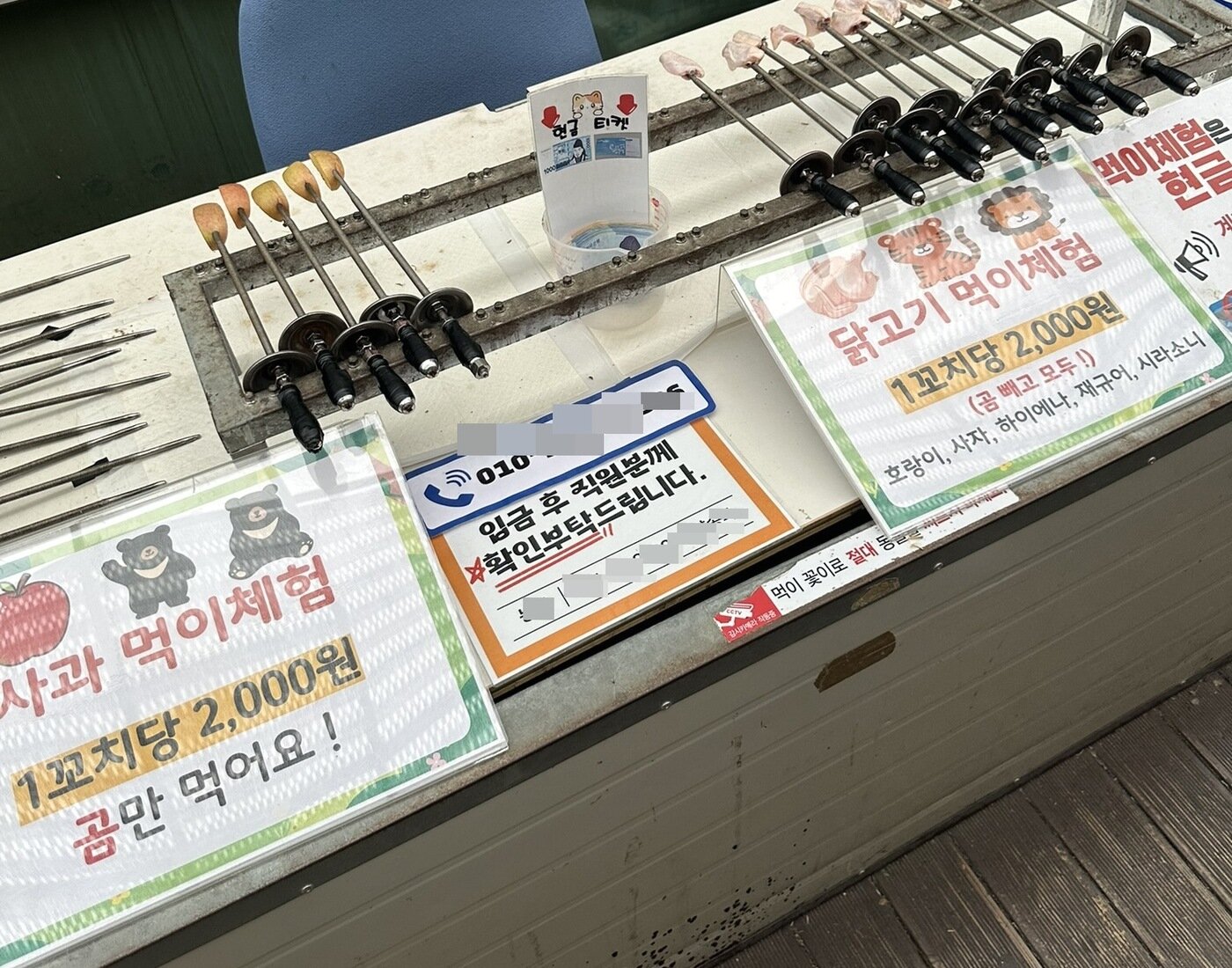 본문 이미지 - 2024년 동물원 검사관 점검에서 사육사 입회하에 먹이주기 체험을 진행하도록 행정지도받은 동물원. 그러나 올해 동물자유연대 현장조사에서 사육사 없이 먹이를 판매하는 모습이 확인됐다(동물자유연대 제공). ⓒ 뉴스1