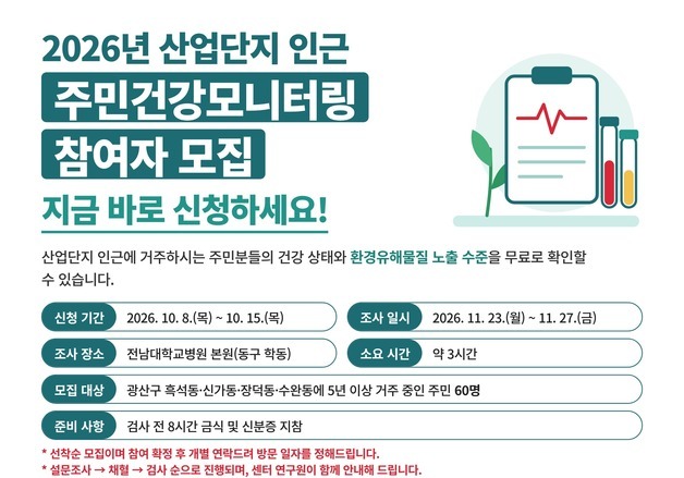 전남광주특별시, 산업단지 인근 주민 건강모니터링 실시