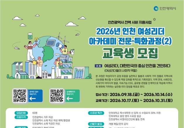 인하대, 인천 여성리더 아카데미 교육생 60명 모집…14일까지 접수