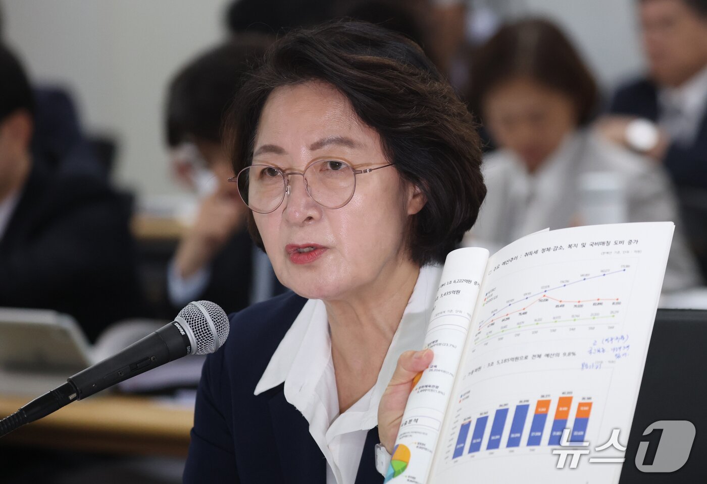 본문 이미지 - 추미애 경기도지사가 13일 경기 수원시 영통구 경기도청에서 열린 국회 행정안전위원회의 경기도에 대한 국정감사에서 의원 질의에 답하고 있다. 2026.10.13 ⓒ 뉴스1 김영운 기자