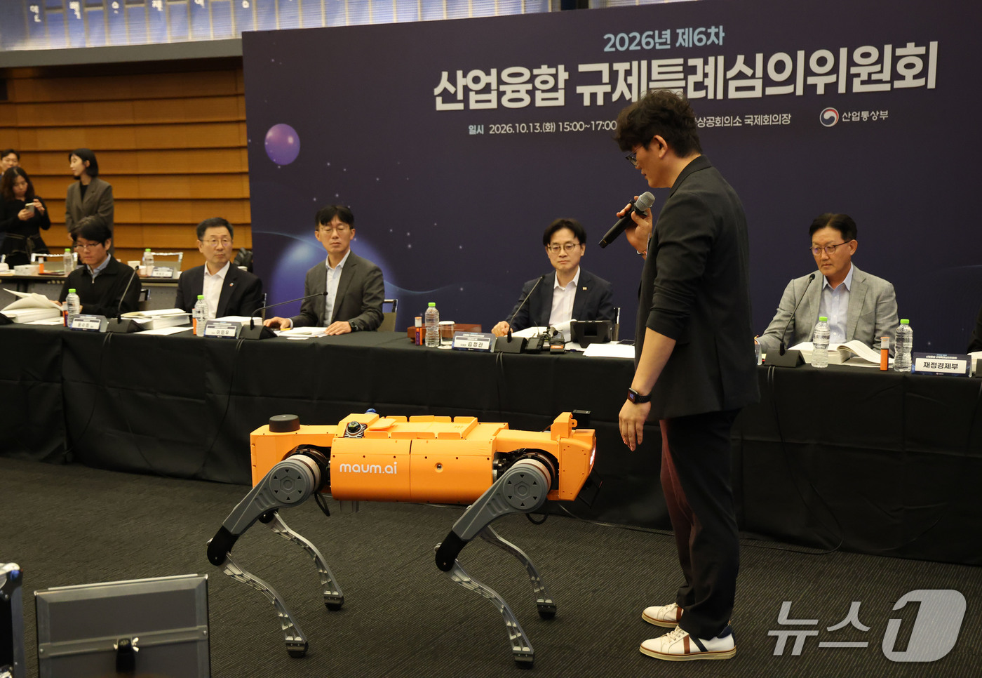 (서울=뉴스1) 이광호 기자 = 13일 오후 서울 중구 대한상공회의소에서 열린 2026년 제6차 산업융합 규제특례심의위원회에서 김정관 산업통상부 장관을 비롯한 심의위원들이 마음AI …