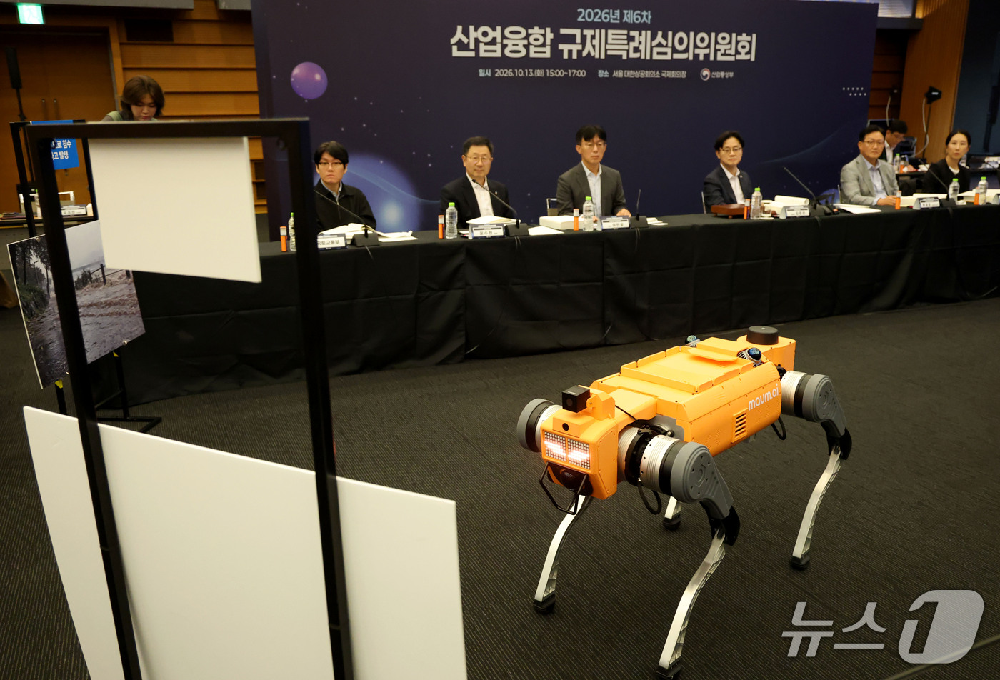 (서울=뉴스1) 이광호 기자 = 13일 오후 서울 중구 대한상공회의소에서 열린 2026년 제6차 산업융합 규제특례심의위원회에서 김정관 산업통상부 장관을 비롯한 심의위원들이 마음AI …