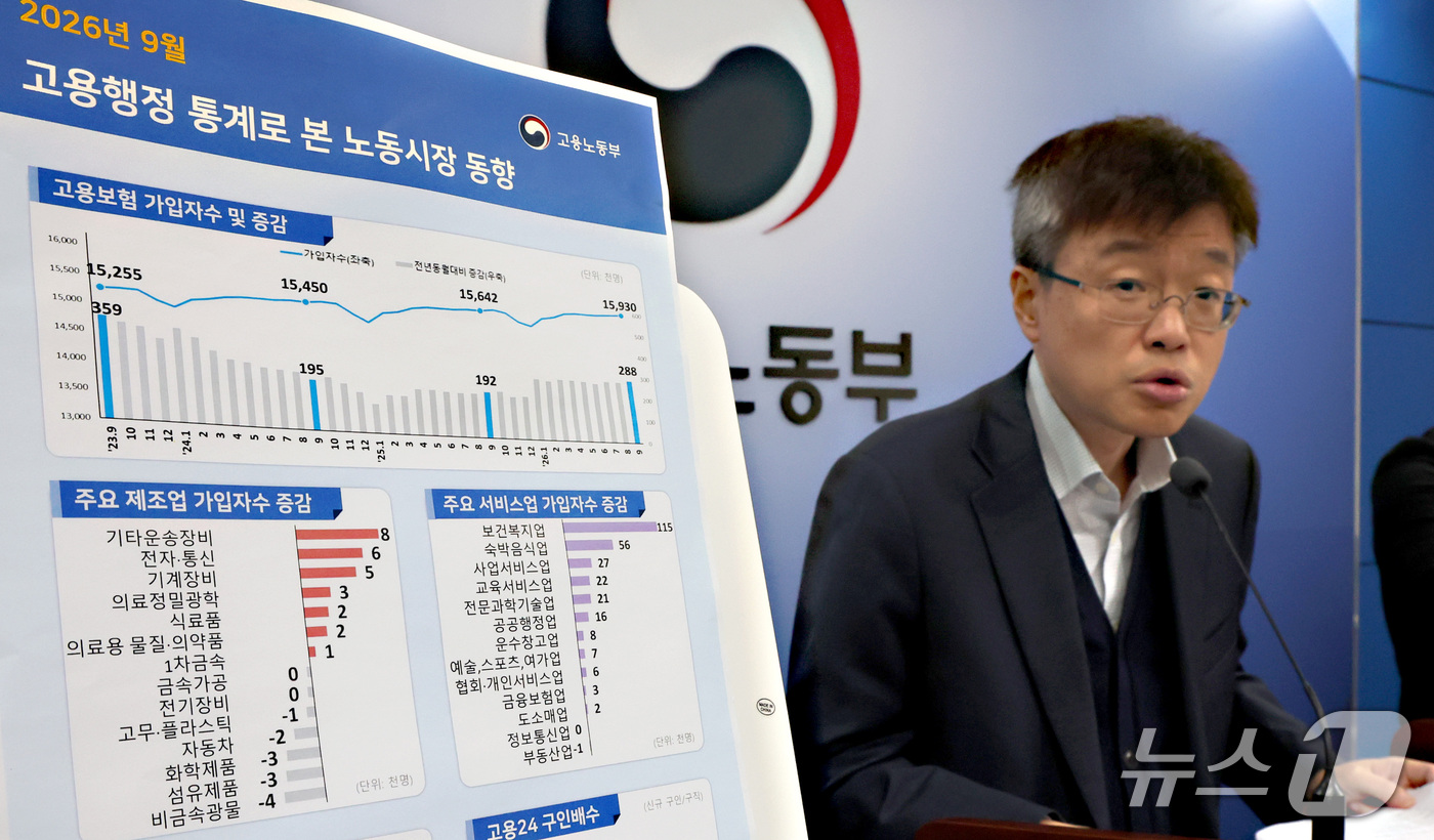 (세종=뉴스1) 김기남 기자 = 조원식 고용노동부 미래고용분석과장이 14일 세종시 정부세종청사에서 2026년 9월 고용행정 통계로 본 노동시장 동향의 주요 내용을 발표하고 있다. …