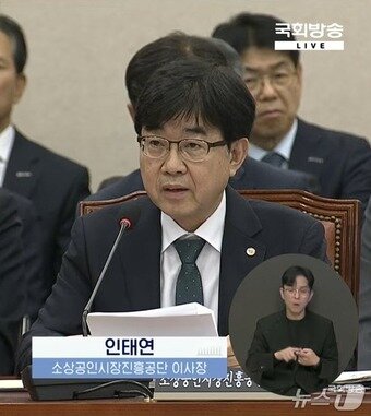 본문 이미지 - 인태연 소상공인시장진흥공단 이사장이 15일 서울 여의도 국회에서 열린 산업통상자원중소벤처기업위원회 국정감사에서 발언하고 있다.(국정감사 생중계 갈무리)