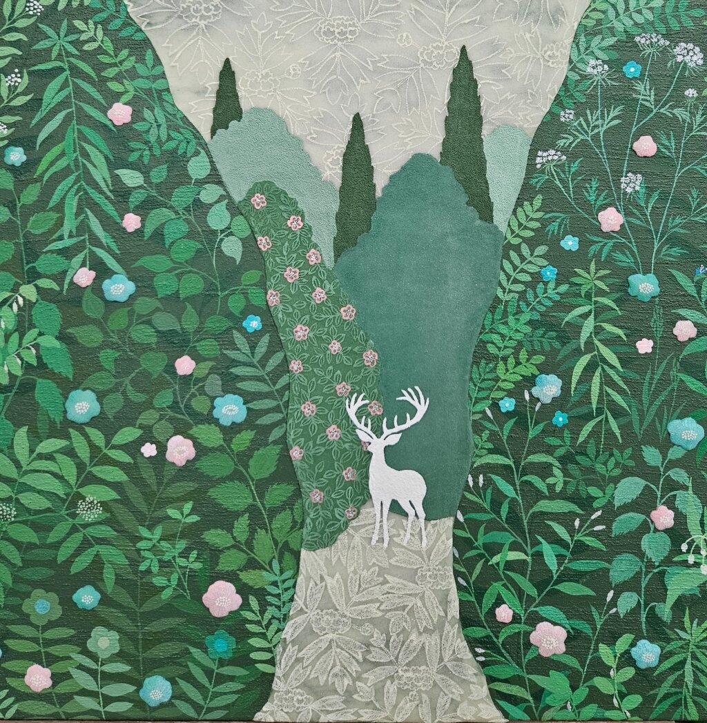 본문 이미지 - 오의영, 초록숲의 기억 Memory of the Green Forest 45.5cm x45.5cm mixed media on canvas 2026 (갤러리한결 제공)