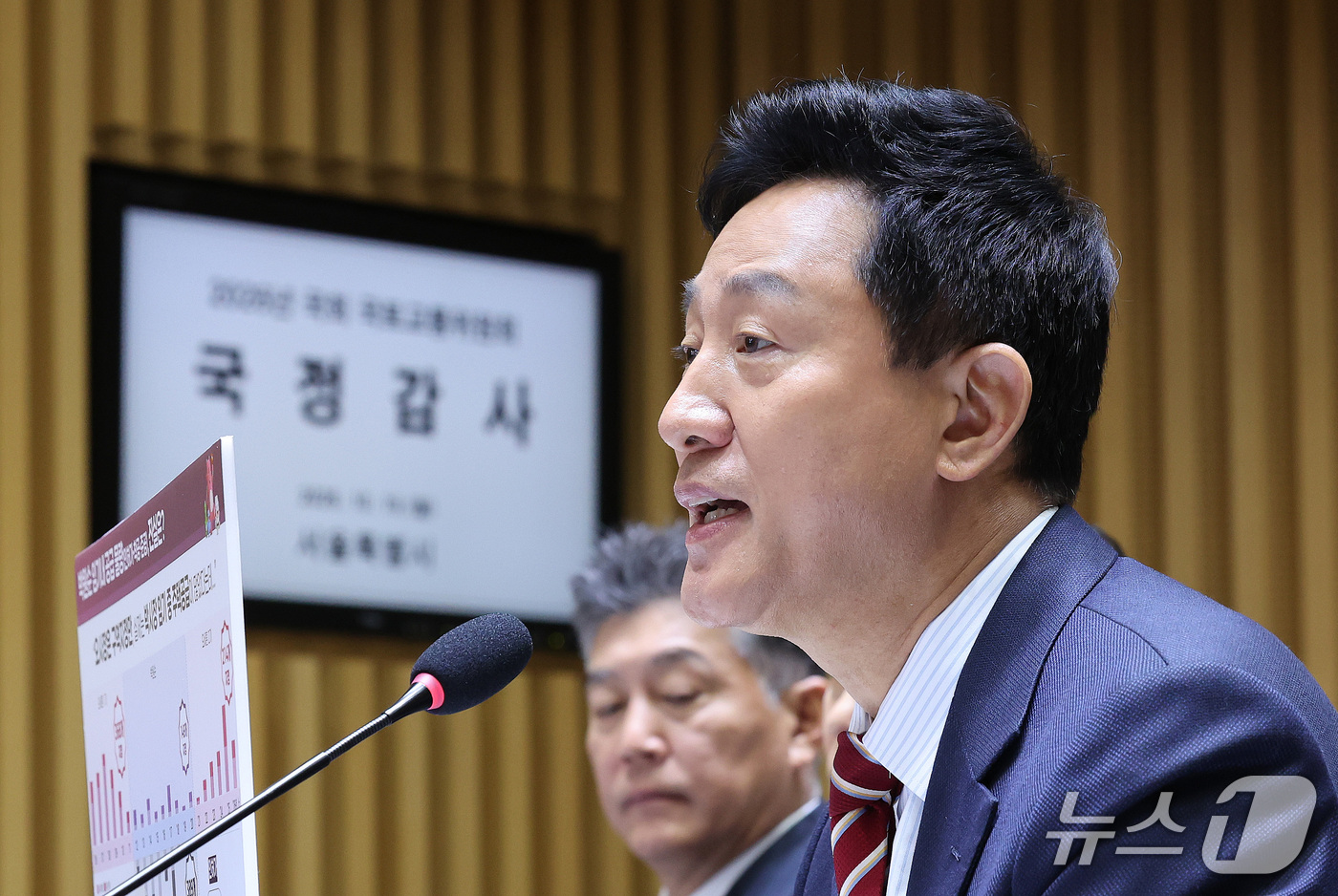 (서울=뉴스1) 박지혜 기자 = 오세훈 서울시장이 19일 서울 중구 서울시청에서 열린 국회 국토교통위원회의 서울시 국정감사에서 의원 질의에 답변하고 있다. 2026.10.19/뉴스 …