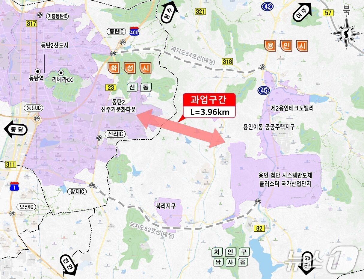 본문 이미지 - '용인 남사읍~화성 신동 연결도로 개설사업’ 위치도.(용인시 제공)