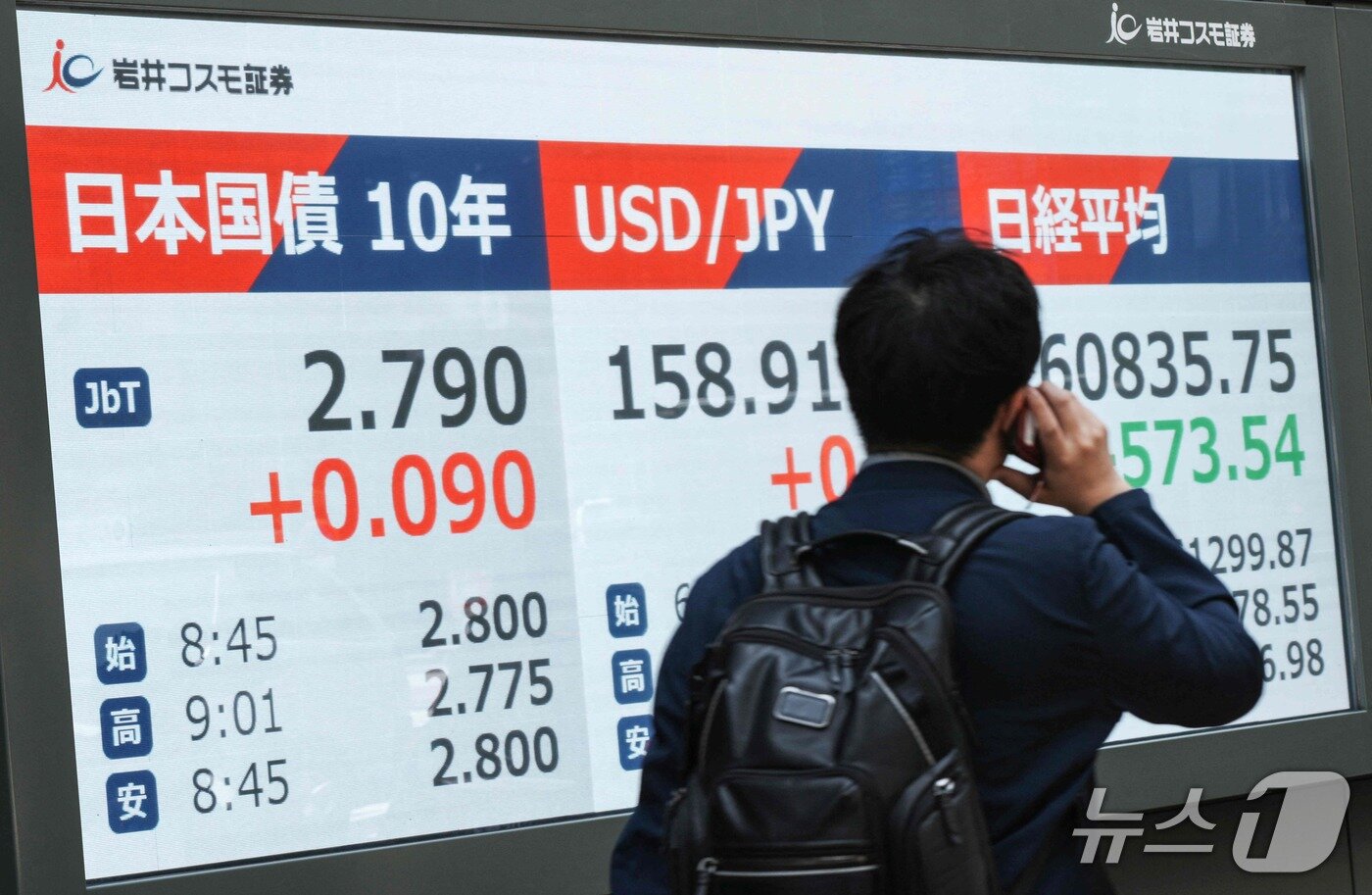본문 이미지 - 일본의 채권과 환율 등이 적힌 전광판.<자료사진> ⓒ AFP=뉴스1