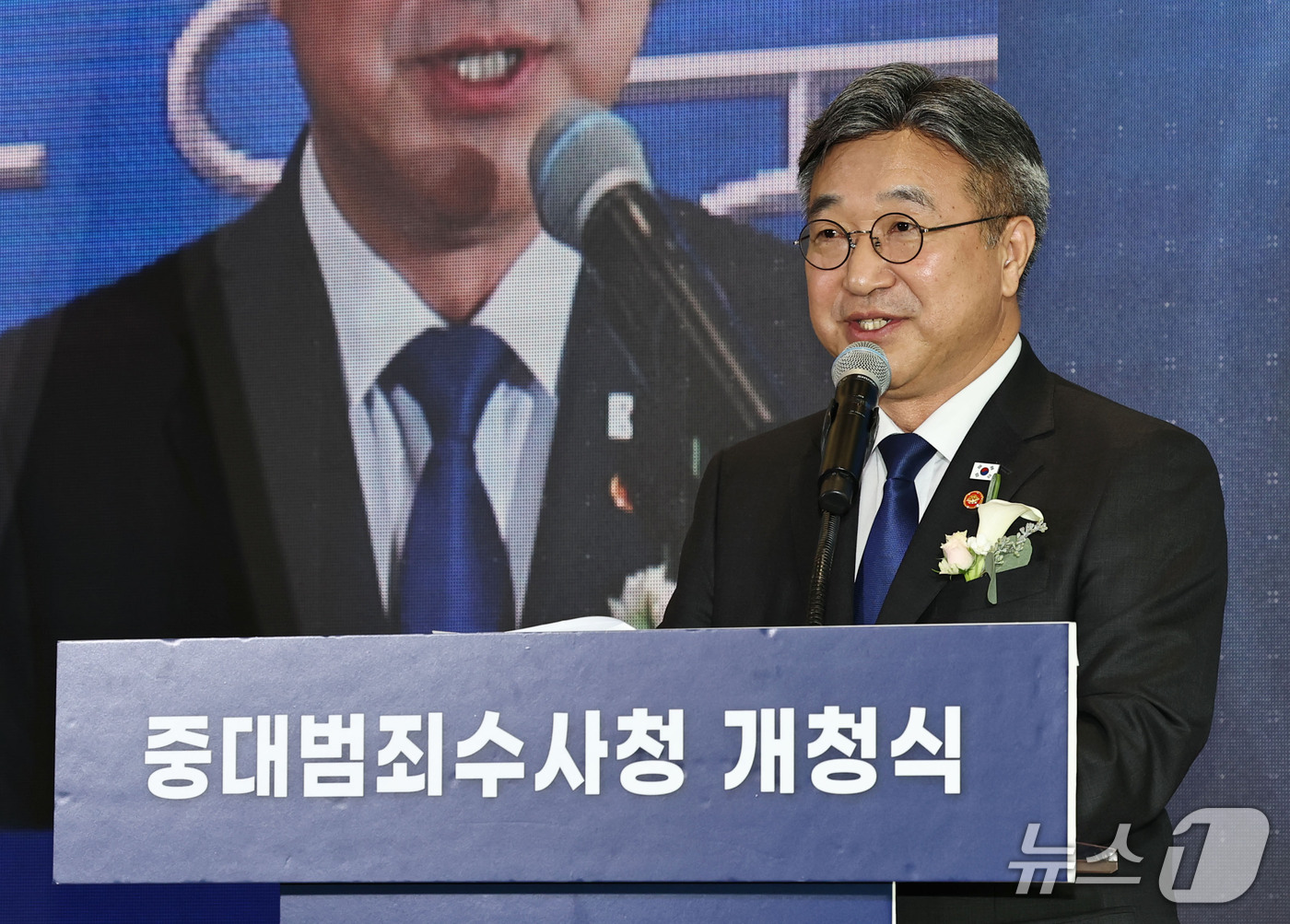 (서울=뉴스1) 이호윤 기자 = 윤호중 행정안전부 장관이 2일 서울 중구 중대범죄수사청에서 열린 개청식에서 축사를 하고 있다. (공동취재) 2026.10.2/뉴스1