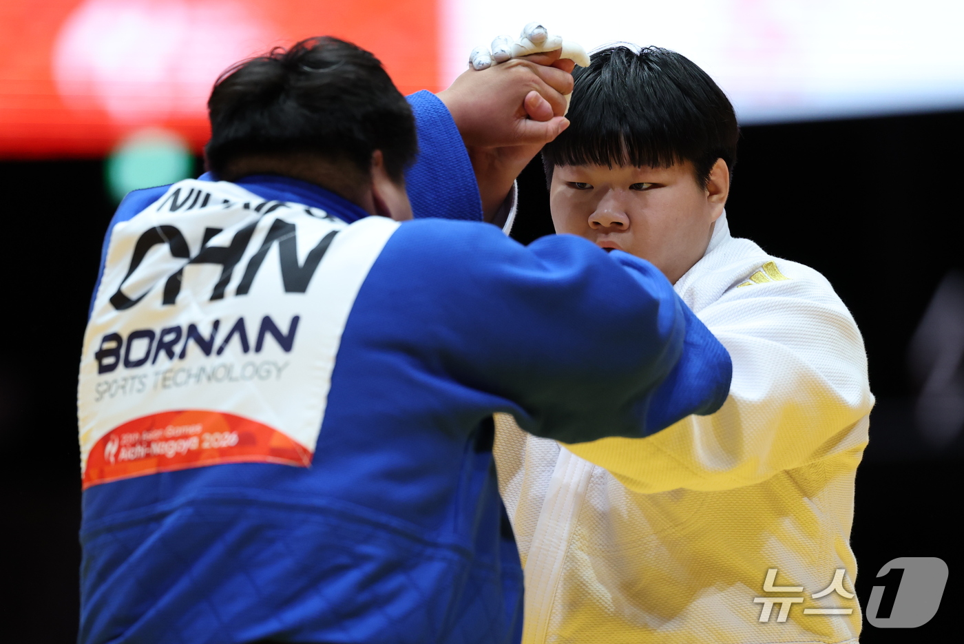 (나고야=뉴스1) 안은나 기자 = 대한민국 이현지가 2일 일본 아이치 인터내셔널 아레나에서 열린 2026 아이치·나고야 아시안게임 유도 여자 78kg 초과급 결승전에서 중국 뉴신란 …