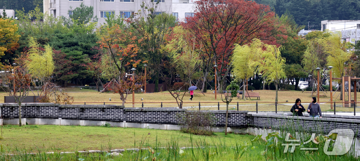 (전주=뉴스1) 유경석 기자 = 쌀쌀한 가을 날씨를 보인 21일 전북 전주시 덕진공원의 나무들이 가을색으로 물들고 있다. 2026.10.21/뉴스1