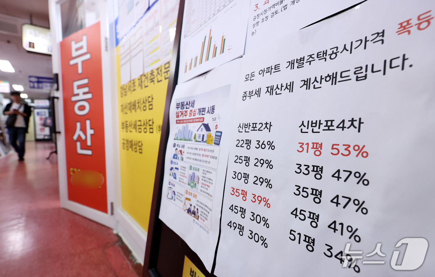 (서울=뉴스1) 박지혜 기자 = 올해 서울 아파트 재산세 부과액이 사상 처음으로 3조원을 넘어섰다. 21일 서울 서초구의 한 부동산중개업소에 '재산세 계산해 드립니다'라는 문구가 …
