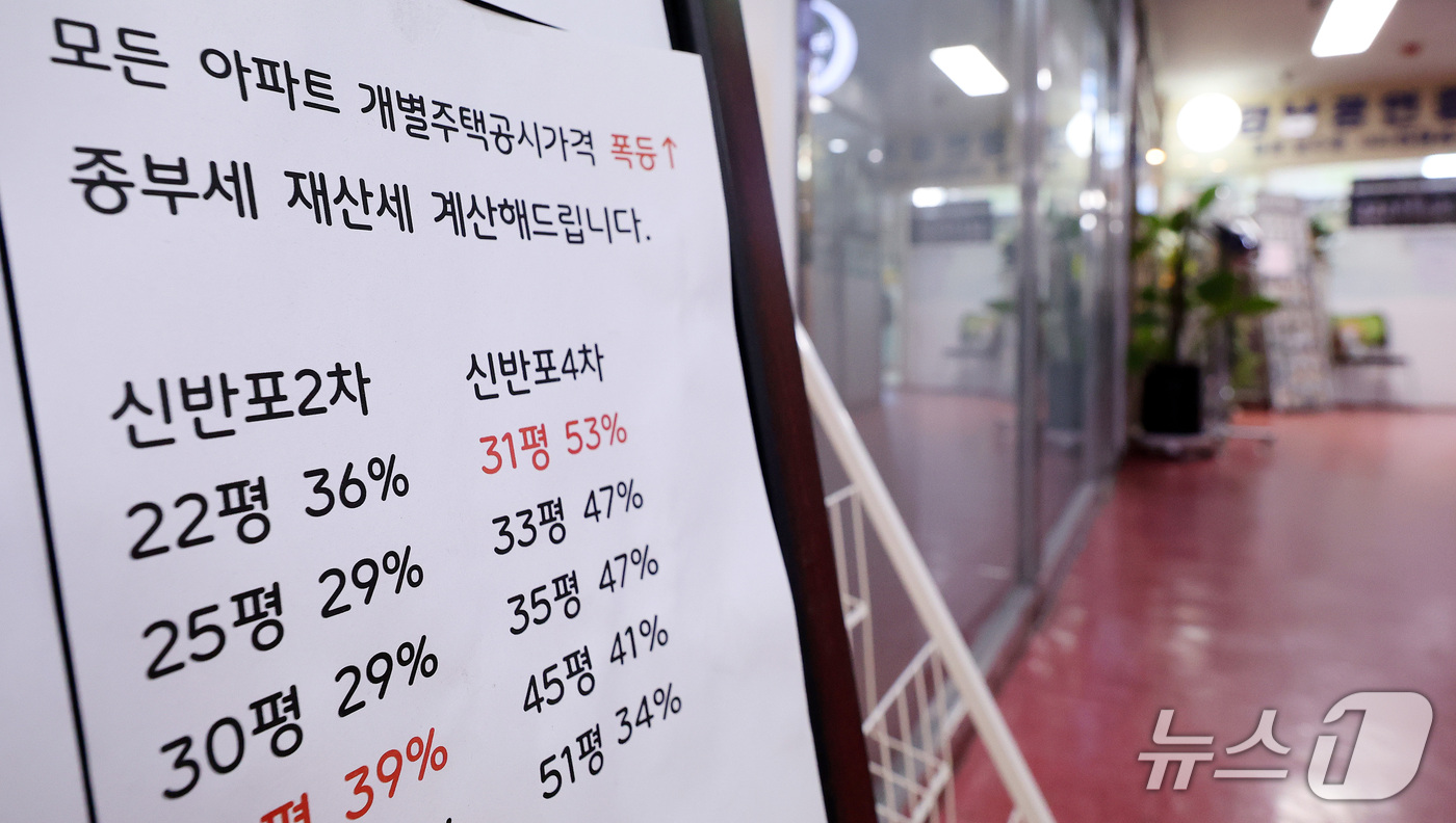 (서울=뉴스1) 박지혜 기자 = 올해 서울 아파트 재산세 부과액이 사상 처음으로 3조원을 넘어섰다. 21일 서울 서초구의 한 부동산중개업소에 '재산세 계산해 드립니다'라는 문구가 …