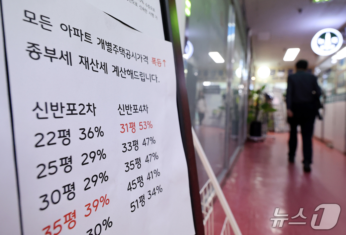 (서울=뉴스1) 박지혜 기자 = 올해 서울 아파트 재산세 부과액이 사상 처음으로 3조원을 넘어섰다. 21일 서울 서초구의 한 부동산중개업소에 '재산세 계산해 드립니다'라는 문구가 …