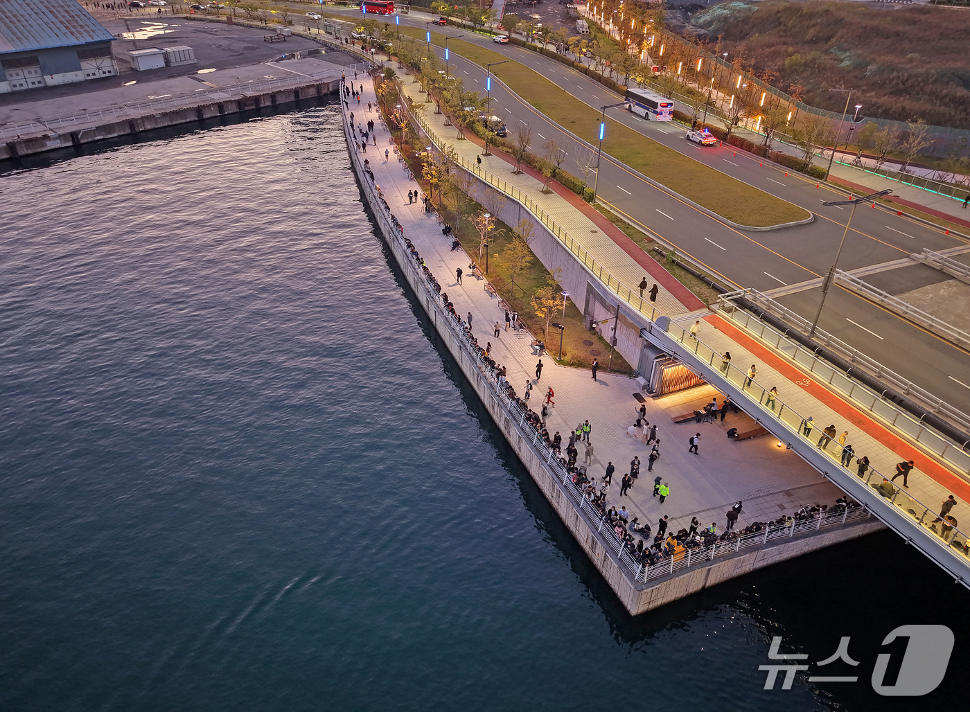 (부산=뉴스1) 윤일지 기자 = 부산 동구 북항 친수공원 인공수로에서 한 달 넘게 머무르고 있는 상어 '부캉이'를 바다로 돌려보내기 위한 3차 외해 유도 작업이 진행된 21일 외해 …