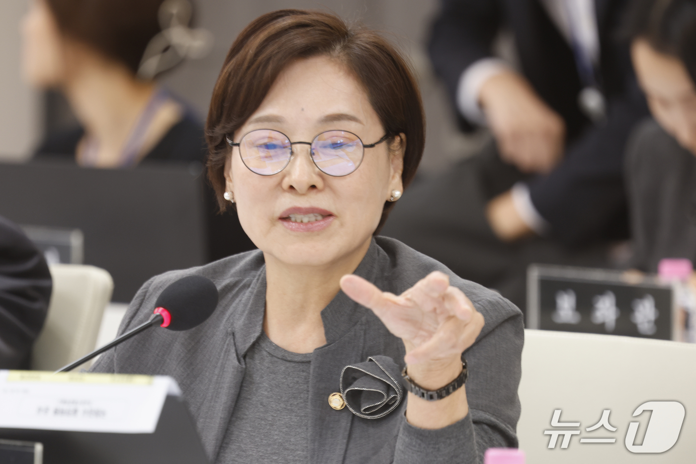 (광주=뉴스1) 김태성 기자 = 서명옥 국민의힘 의원(서울 강남갑)이 22일 전남광주통합특별시 광주청사 중회의실에서 열린 국회 행정안전위원회 국정 감사에서 질의하고 있다. 2026 …