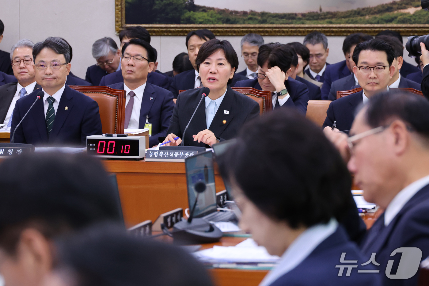 (서울=뉴스1) 신웅수 기자 = 송미령 농림축산식품부 장관이 22일 서울 여의도 국회에서 열린 농림축산식품해양수산위원회의 농림축산식품부 등에 대한 종합감사에서 의원 질의에 답변하고 …