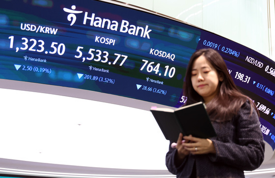코스피 전날 상승분 반납하며 5500선 마감