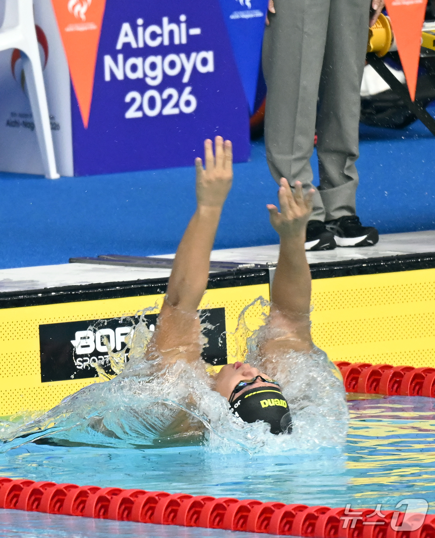 (서울=뉴스1) 사진공동취재단 = 대한민국 조기성이 22일 일본 나고야시 종합체육관에서 열린 2026 아이치·나고야 장애인아시안게임 수영 남자 개인혼영 150m(스포츠등급 SM4) …