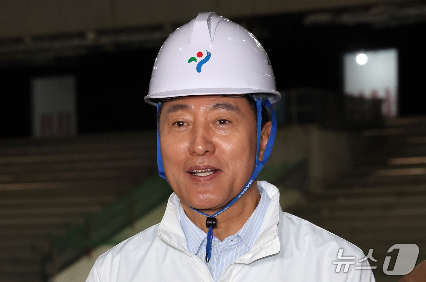 (서울=뉴스1) 박세연 기자 = 오세훈 서울시장이 23일 오전 도봉구 창동 서울아레나 공사현장을 방문해 점검 후 발언을 하고 있다.  2026.10.23/뉴스1