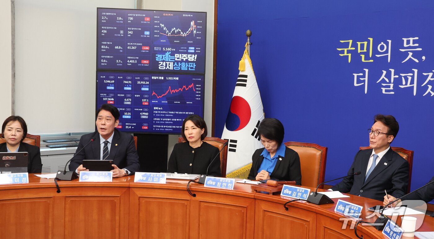 본문 이미지 - 한민수 더불어민주당 최고위원이 26일 오전 서울 여의도 국회에서 열린 최고위원회의에서 발언을 하고 있다. 2026.10.26 ⓒ 뉴스1 황기선 기자