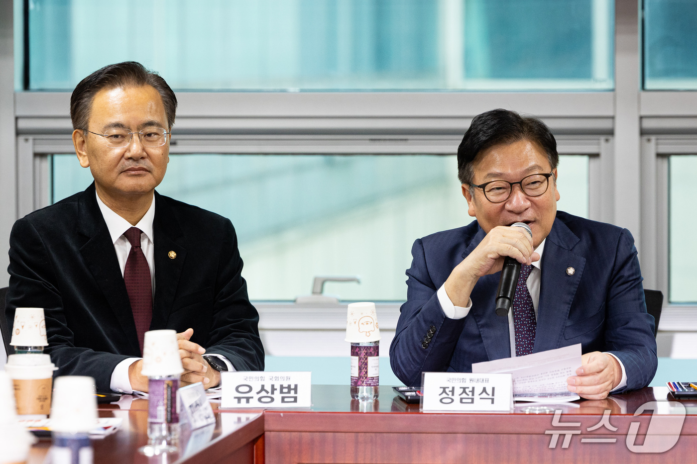 (서울=뉴스1) 유승관 기자 = 정점식 국민의힘 원내대표가 26일 서울 여의도 국회 의원회관에서 열린 국회 정책세미나 '누구를 위한 실거주 의무인가 - 전월세 대란 가져올 규제 딜 …