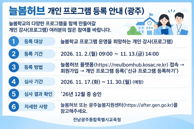 내년 광주 늘봄학교서 가르칠 강사 모집…11월 2일부터 접수