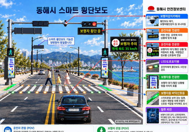 동해시, 스마트 횡단보도 9곳 정비 완료…보행자 안전 강화