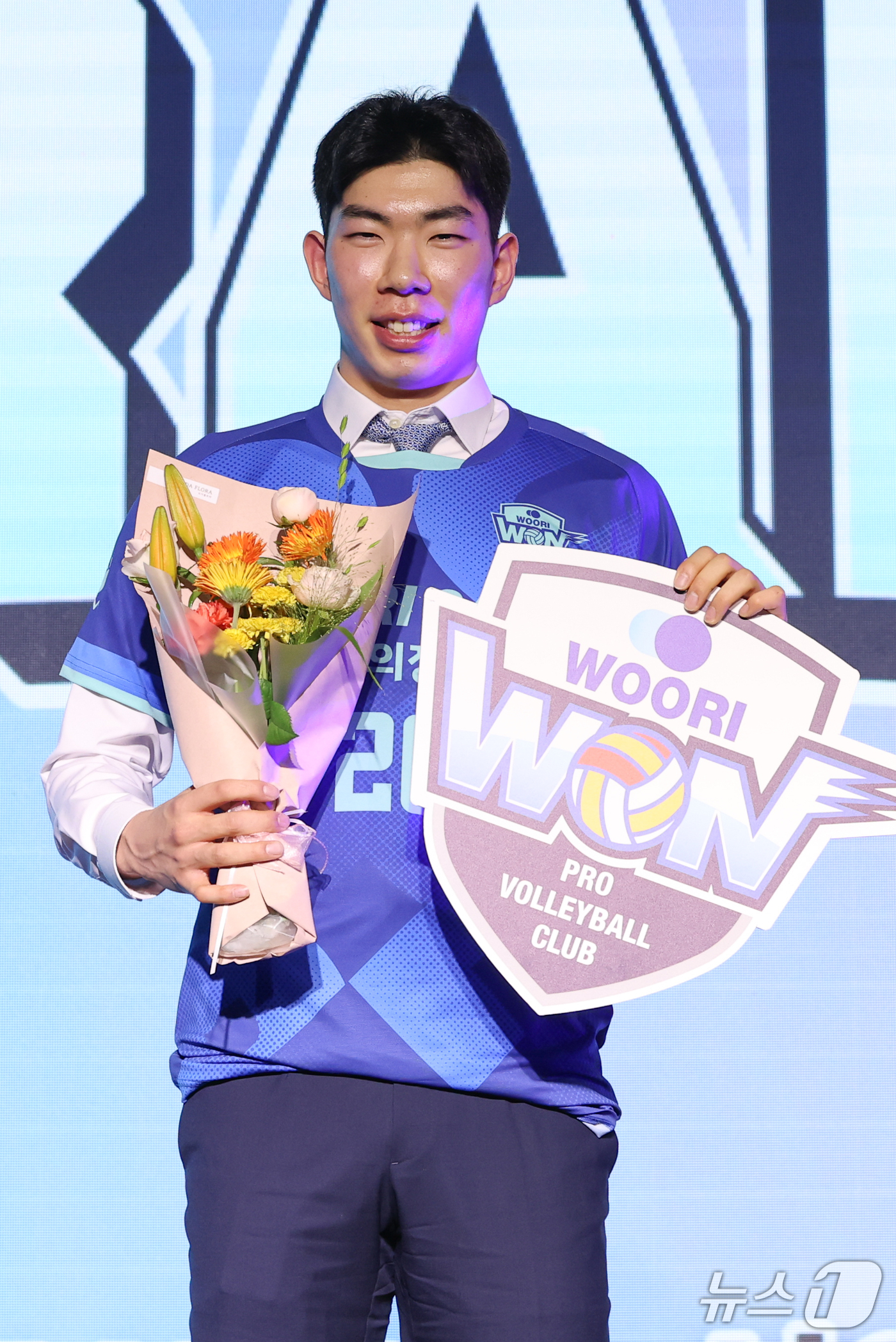 (서울=뉴스1) 안은나 기자 = 중부대 전유석이 28일 서울 강서구 메이필드호텔에서 열린 2026~2027 한국배구연맹(KOVO) 남자 신인선수 드래프트에서 우리카드로부터 1라운드 …