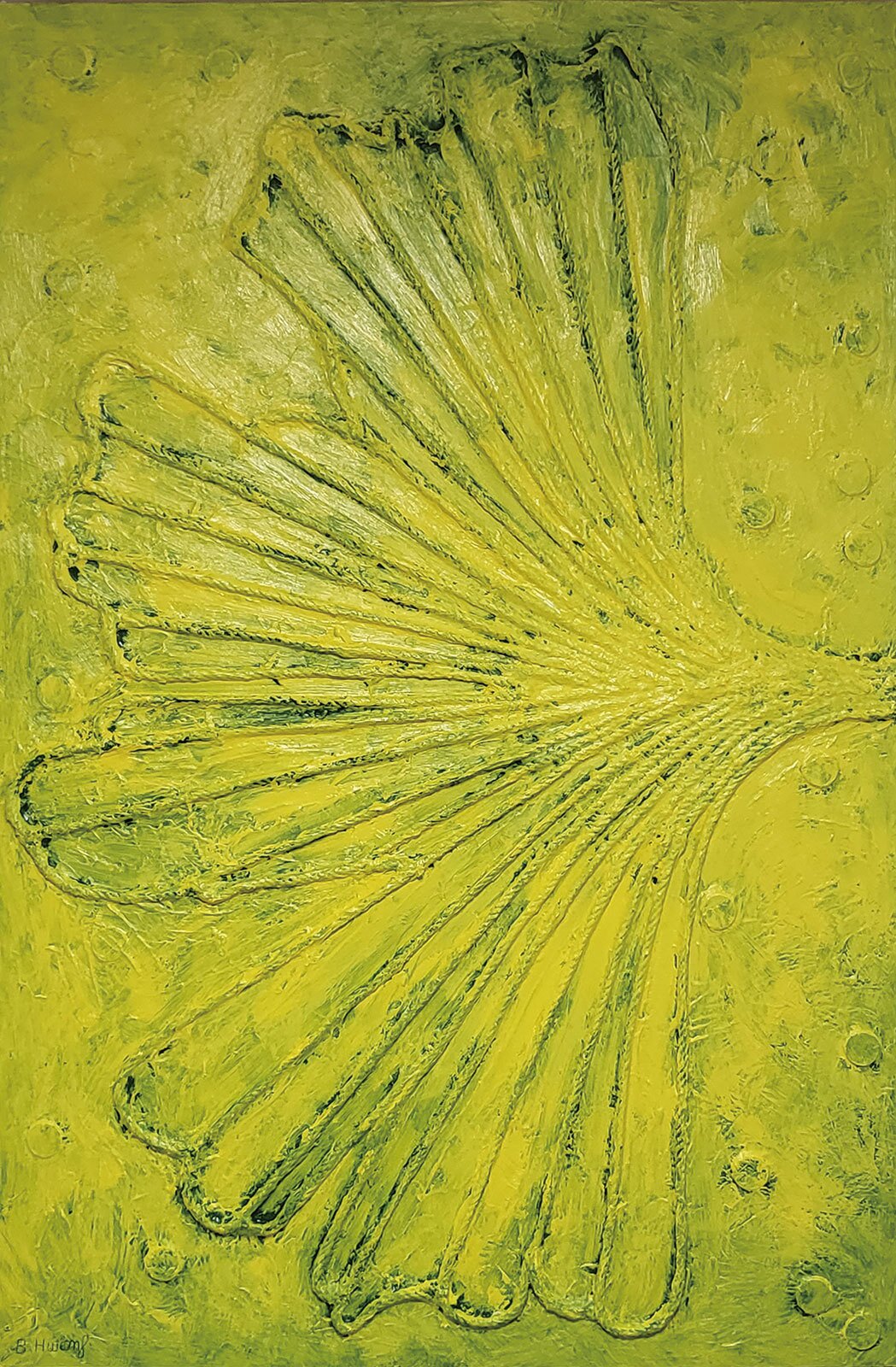 본문 이미지 - 황부용, 부활 25-02, 122x80cm, 합판에 황마 끈, 코인, 모델링 페이스트, 오일컬러, 2024 (떼아트갤러리 제공)