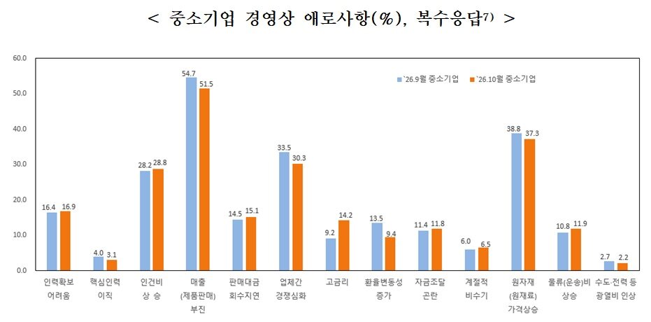 본문 이미지 - 중소기업 경기전망조사 경영상 애로요인(중소기업중앙회 제공)
