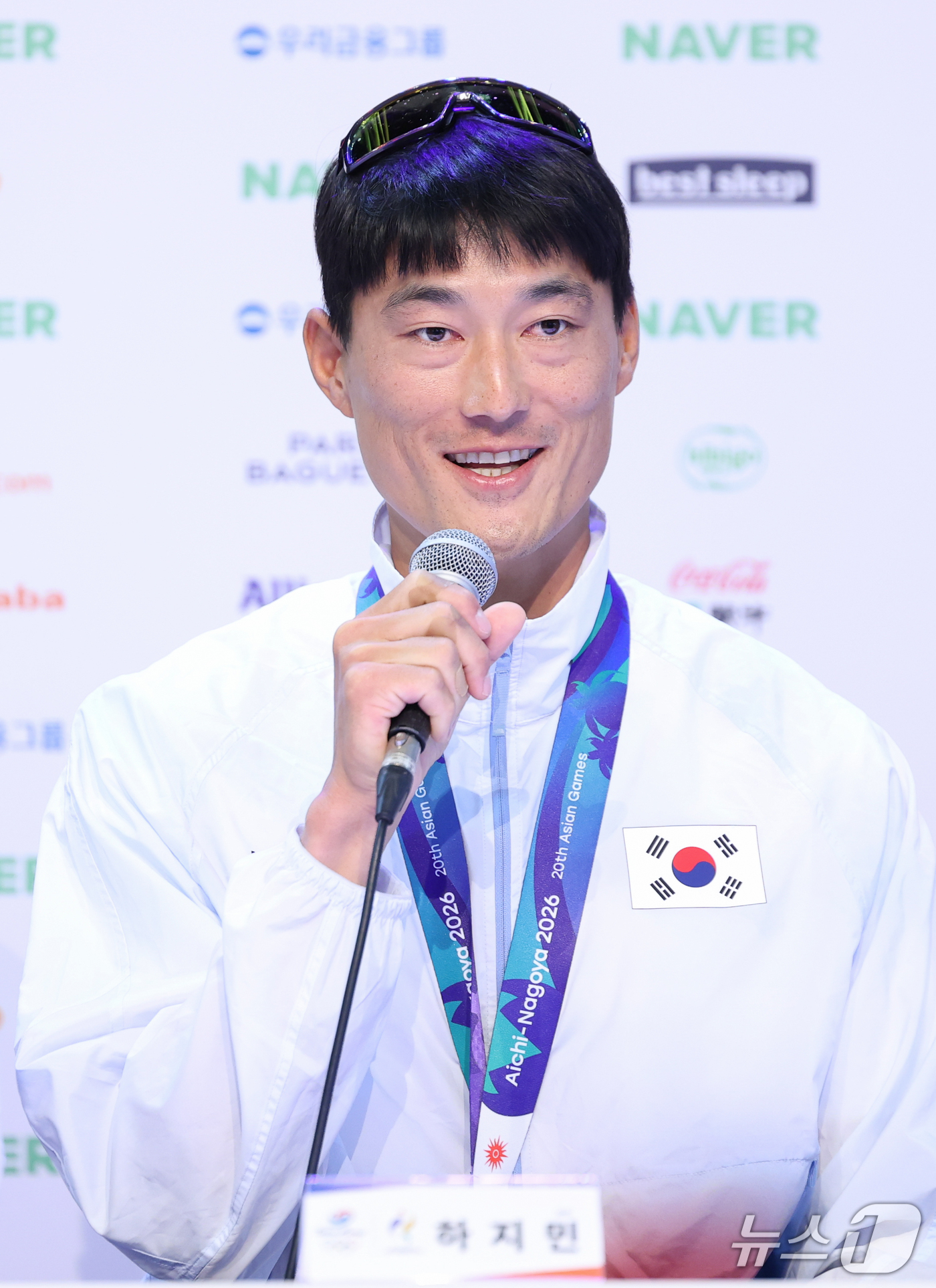 (나고야=뉴스1) 안은나 기자 = 한국 요트 간판 하지민이 3일 일본 라이브스 나고야에서 열린 2026 아이치·나고야 아시안게임 금메달리스트 기자회견에서 취재진 질문에 답하고 있다 …