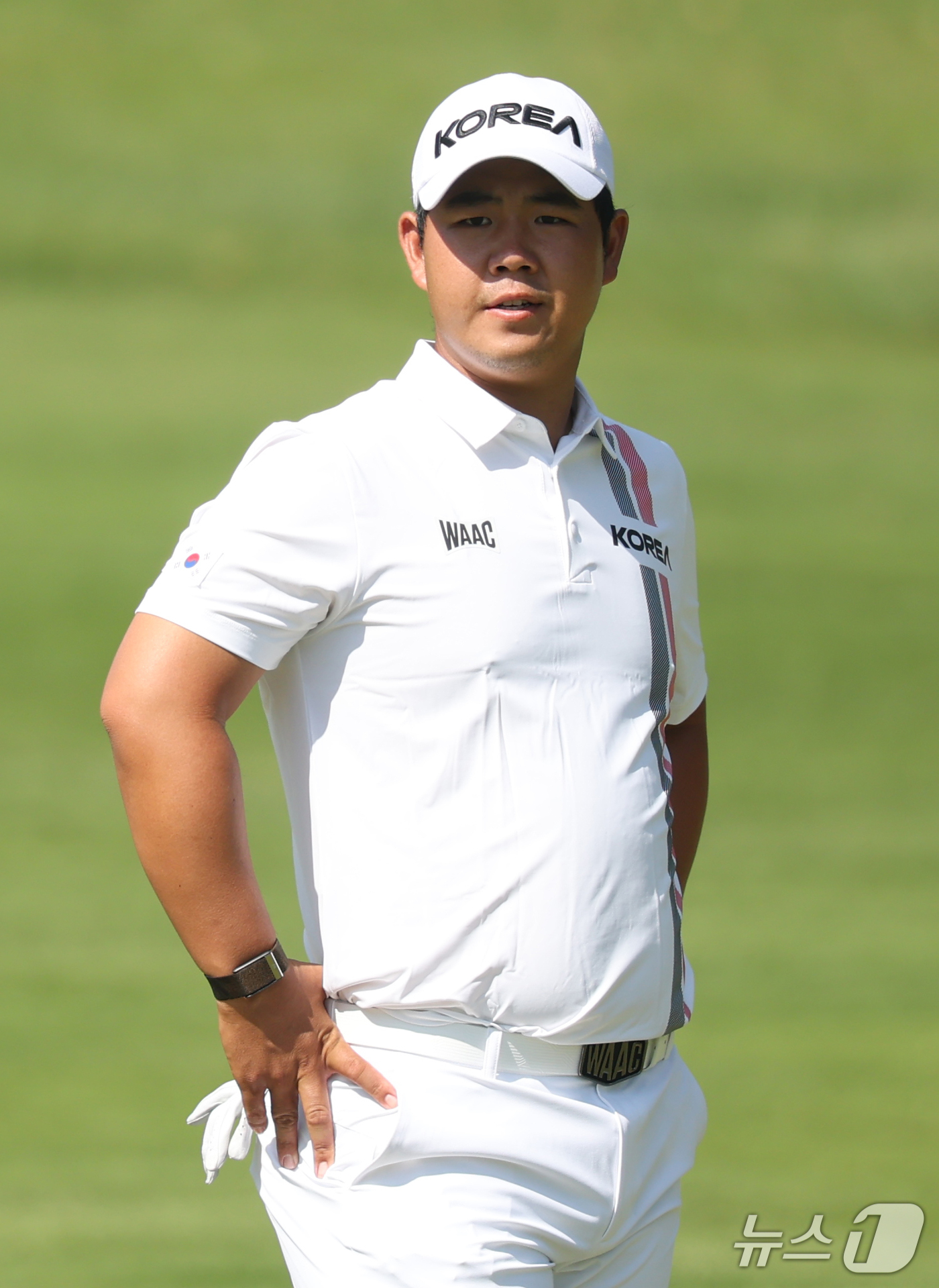 (가스가이=뉴스1) 김민지 기자 = 대한민국 김주형이 3일 일본 아이치현 가스가이 컨트리클럽 동코스에서 열린 2026 아이치·나고야 아시안게임 남자 골프 개인전 최종라운드 1번홀에 …