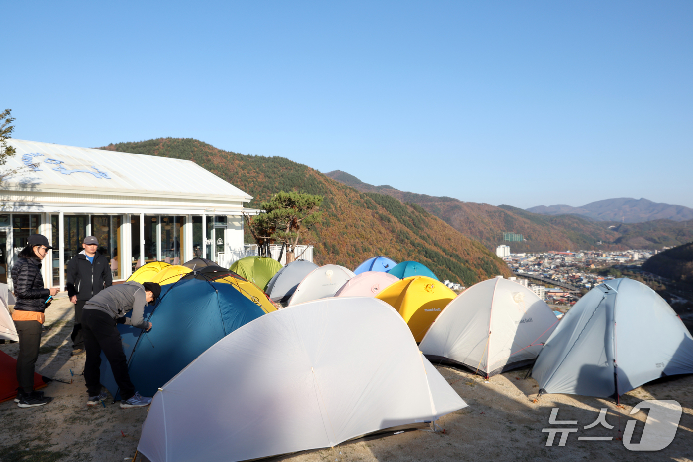 (태백=뉴스1) 김명섭 기자 = 31일 강원도 태백시 몽토랑산양목장에서 열린 '태백행 단풍편' 백패킹 행사에 모인 백패커들이 깊어가는 가을을 즐기고 있다.이번 행사는 붉고 노랗게 …