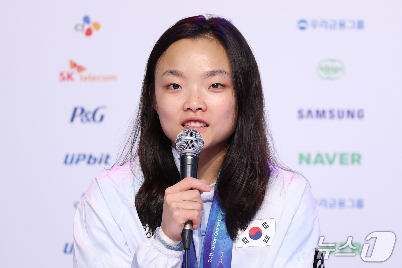 (나고야=뉴스1) 안은나 기자 = 대한민국 서채현이 4일 일본 라이브스 나고야 코리아하우스에서 열린 2026 아이치·나고야 아시안게임 금메달리스트 기자회견에서 취재진 질의에 답하고 …