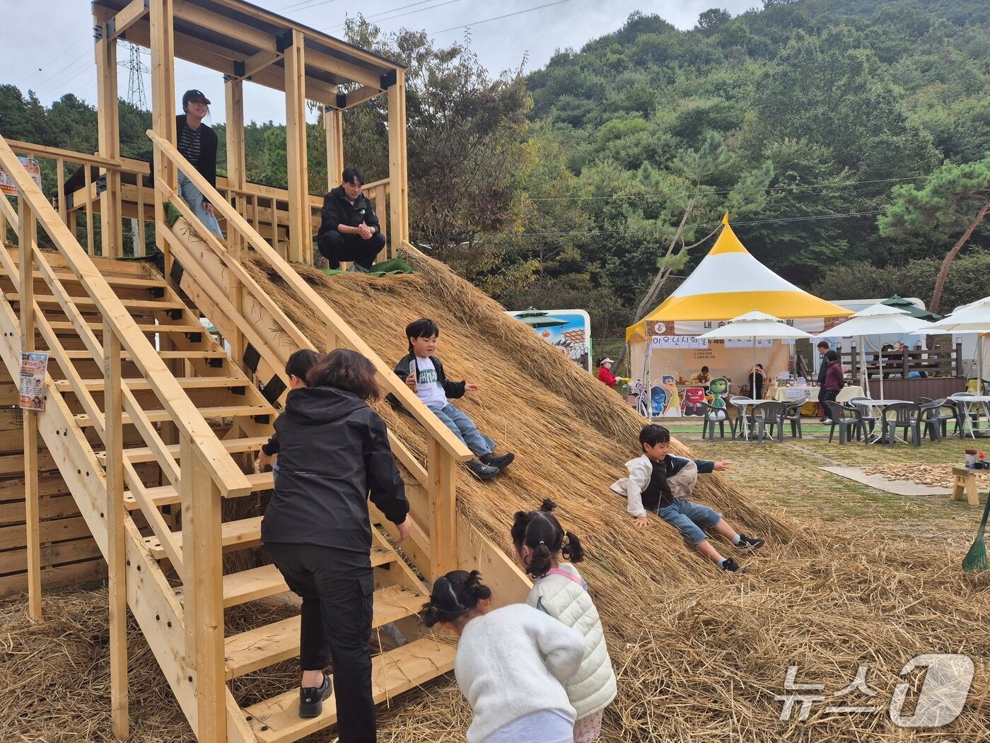 본문 이미지 - 4일 전북 완주군 고산자연휴양림 일원에서 열린 완주와일드&로컬푸드 축제를 찾은 아이들이 체험 프로그램을 즐기고 있다. 2026.10.4/뉴스1