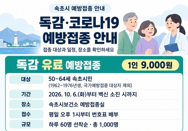 속초 독감 예방접종 6일 시작…코로나19는 연령별 순차 접종