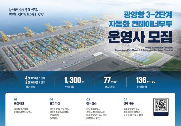 '2029년 개장' 광양항 자동화부두 준비 본격화…운영사 모집